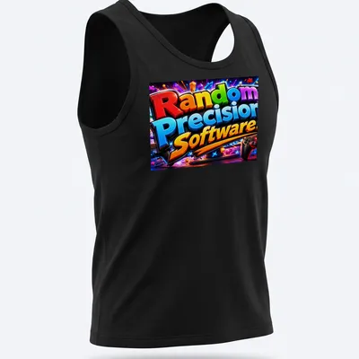 Colorful 3D gaming logo t-shirt with vibrant hues of red, blue, green, yellow, black, and orange — printed on a tank top