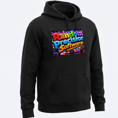 Colorful 3D gaming logo t-shirt with vibrant hues of red, blue, green, yellow, black, and orange — printed on a unisex hoodie