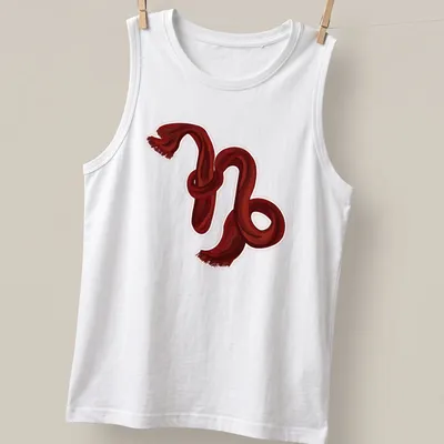 Illustration of the Capricorn symbol created with a red scarf on a — printed on a tank top