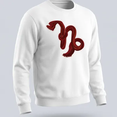 Illustration of the Capricorn symbol created with a red scarf on a — printed on a unisex sweatshirt