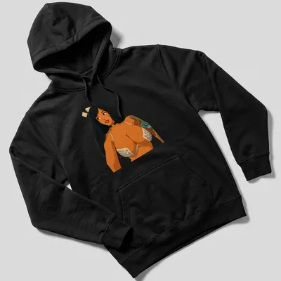 Retro cartoon tattooed girl pin-up design in multiple colors — printed on a unisex hoodie
