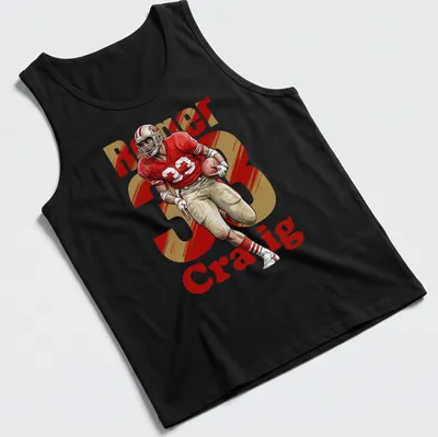 Retro football T-shirt featuring Roger Craig's name and number in bold colors — printed on a tank top