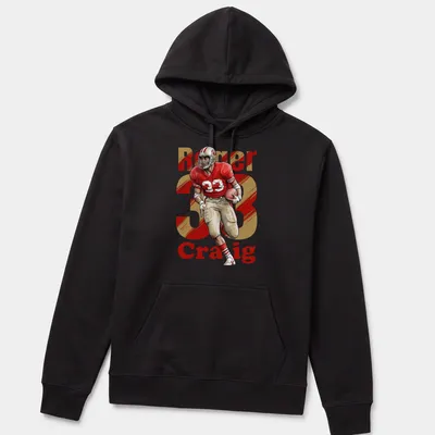 Retro football T-shirt featuring Roger Craig's name and number in bold colors — printed on a unisex hoodie