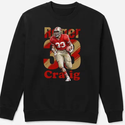 Retro football T-shirt featuring Roger Craig's name and number in bold colors — printed on a unisex sweatshirt
