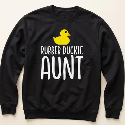 Cute cartoon design of a yellow rubber duck with the text Rubber Duckie Aunt — printed on a unisex sweatshirt