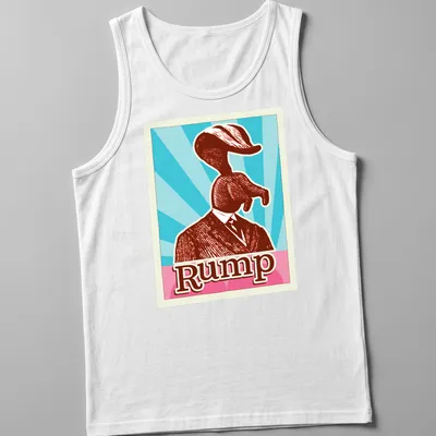 Vintage retro print featuring an elephant head with the word Rump above it — printed on a tank top