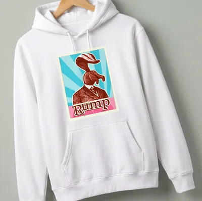 Vintage retro print featuring an elephant head with the word Rump above it — printed on a unisex hoodie