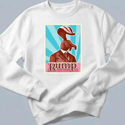 Vintage retro print featuring an elephant head with the word Rump above it — printed on a unisex sweatshirt