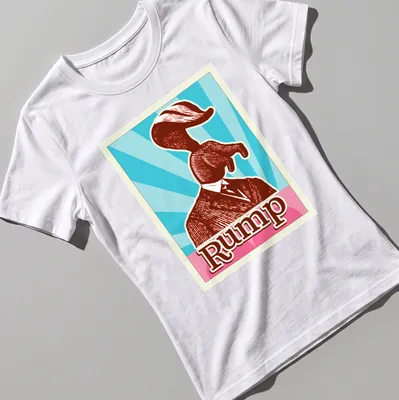 Vintage retro print featuring an elephant head with the word Rump above it — printed on a women's shirt