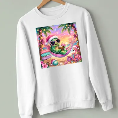 Colorful turtle in hammock with text about sandy and salty kisses — printed on a unisex sweatshirt