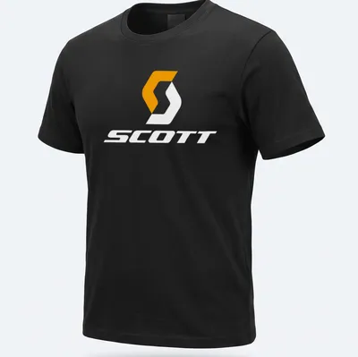 Scott bike logo printed in modern minimalist style with orange and white colors.