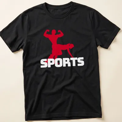 Bold silhouette of a muscular couple with 'Sex Sports' text in red and white.