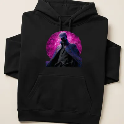Abstract detective design on a stylish t-shirt with swirls of purple, black, and blue. — printed on a unisex hoodie