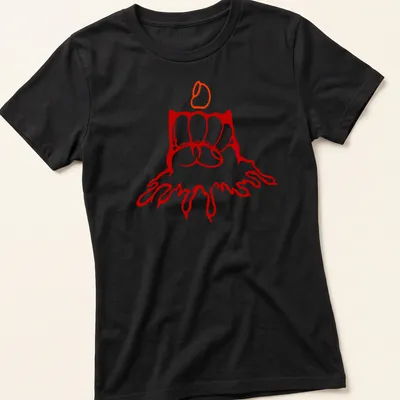 Bold line-art of a fist holding a lit candle with the phrase Simple But Bold. — printed on a women's shirt