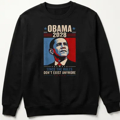 Vintage-style Obama 2028 shirt with political slogan in red, blue, cream, and black — printed on a unisex sweatshirt