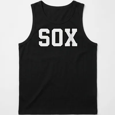Bold sports lettering tee with SOX text in black and white. — printed on a tank top