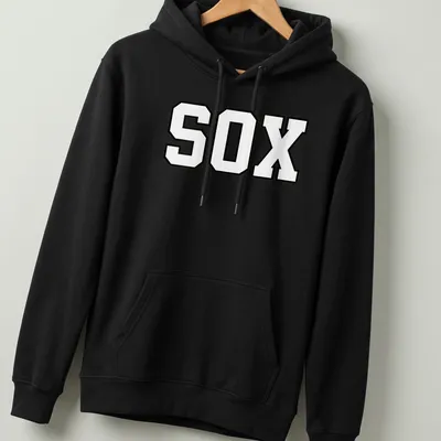 Bold sports lettering tee with SOX text in black and white. — printed on a unisex hoodie