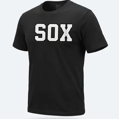Bold sports lettering tee with SOX text in black and white. — printed on a unisex t-shirt