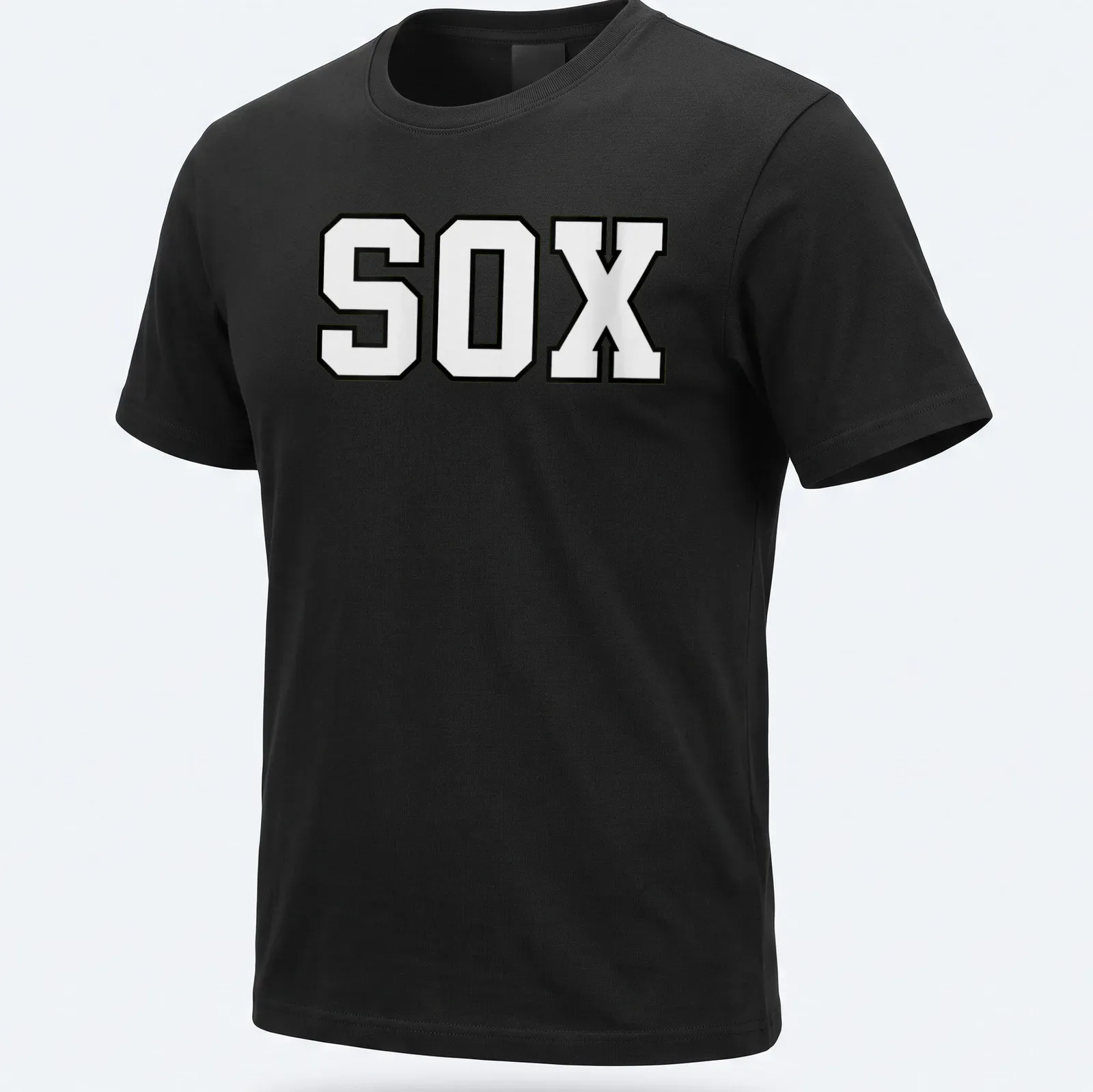 Bold sports lettering tee with SOX text in black and white. — printed on a unisex t-shirt