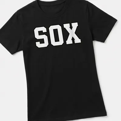 Bold sports lettering tee with SOX text in black and white. — printed on a women's shirt