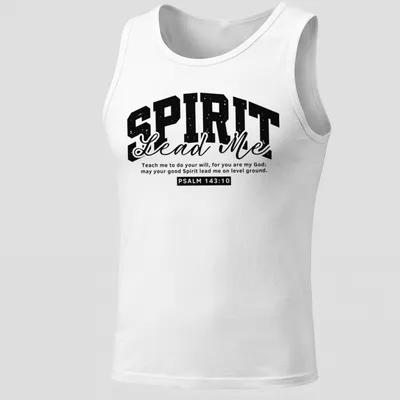 Typography design featuring Psalm 143:10 in black and white — printed on a tank top