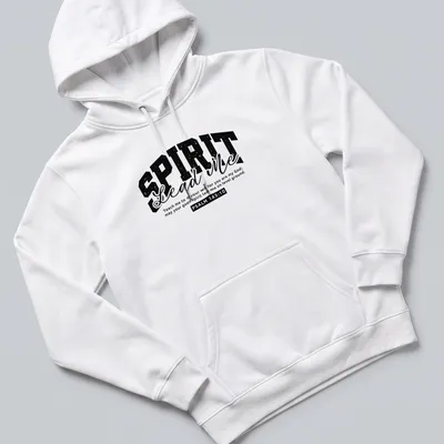 Typography design featuring Psalm 143:10 in black and white — printed on a unisex hoodie