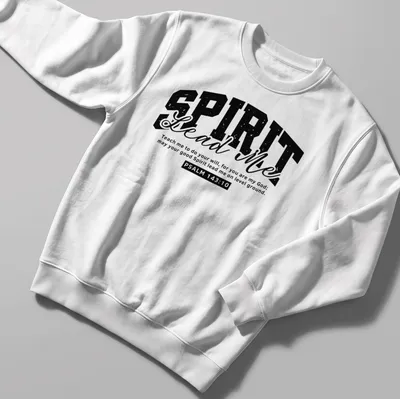 Typography design featuring Psalm 143:10 in black and white — printed on a unisex sweatshirt