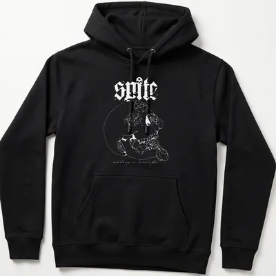 Bold graphic t-shirt featuring the Spite band logo in red, white, and black — printed on a unisex hoodie