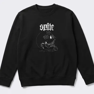 Bold graphic t-shirt featuring the Spite band logo in red, white, and black — printed on a unisex sweatshirt