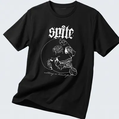 Bold graphic t-shirt featuring the Spite band logo in red, white, and black