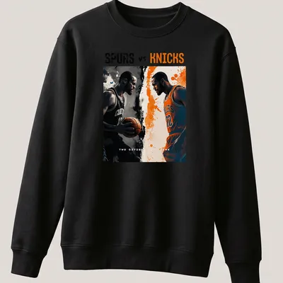 Dynamic illustrated design of basketball players for Spurs vs Knicks rivalry — printed on a unisex sweatshirt