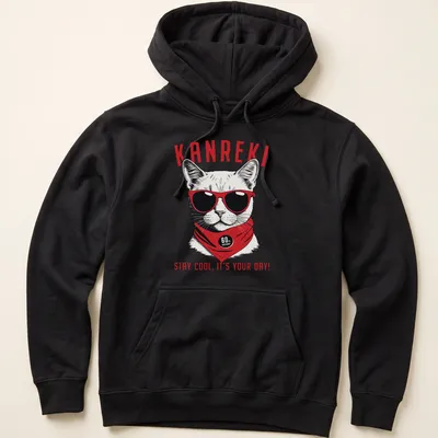 A cat in sunglasses with bold text celebrating a 60th birthday — printed on a unisex hoodie