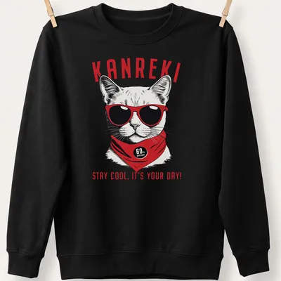 A cat in sunglasses with bold text celebrating a 60th birthday — printed on a unisex sweatshirt