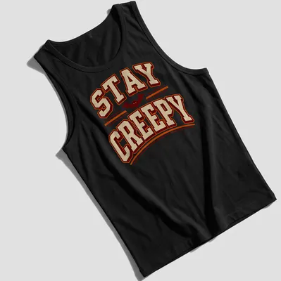 Vintage Halloween tee with a playful bat design and text 'STAY CREEPY' — printed on a tank top
