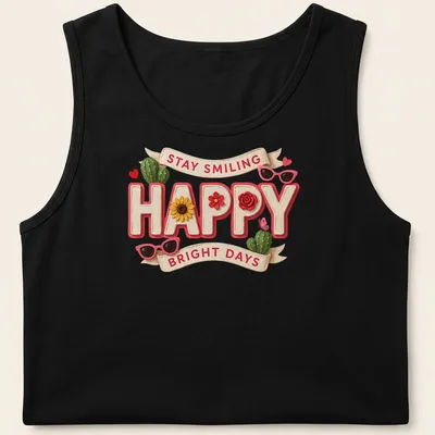 Colorful cactus and floral design with positive text on t-shirt. — printed on a tank top