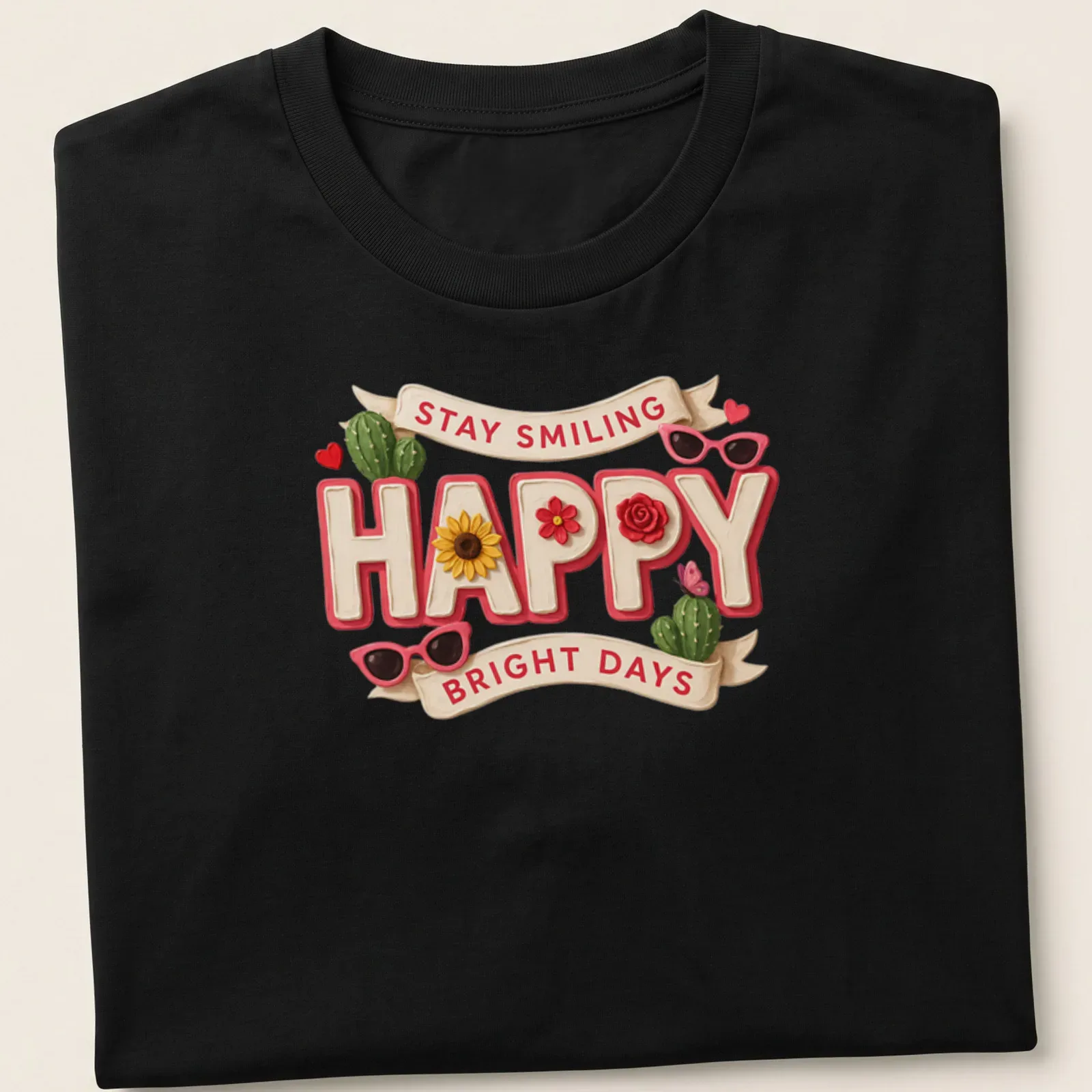 Colorful cactus and floral design with positive text on t-shirt. — printed on a unisex t-shirt