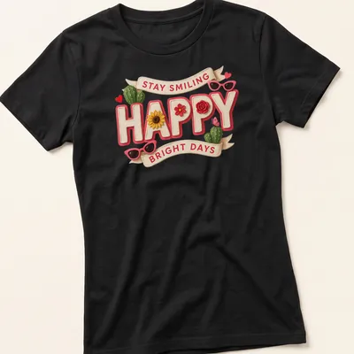 Colorful cactus and floral design with positive text on t-shirt. — printed on a women's shirt