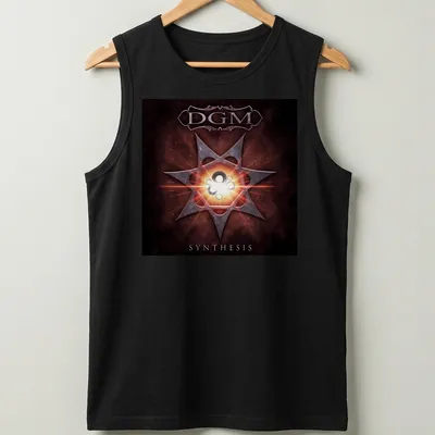 Abstract DGM Synthesis t-shirt featuring star core gears in red, black, white, and orange. — printed on a tank top