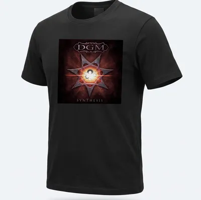 Abstract DGM Synthesis t-shirt featuring star core gears in red, black, white, and orange.