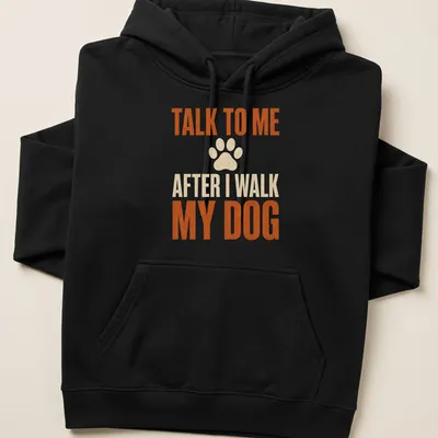 Bold distressed tee with humor about dog walking and a paw print — printed on a unisex hoodie