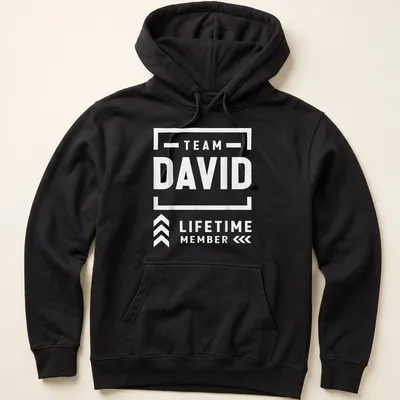 White bold typography saying 'Team David Lifetime Member' on a — printed on a unisex hoodie