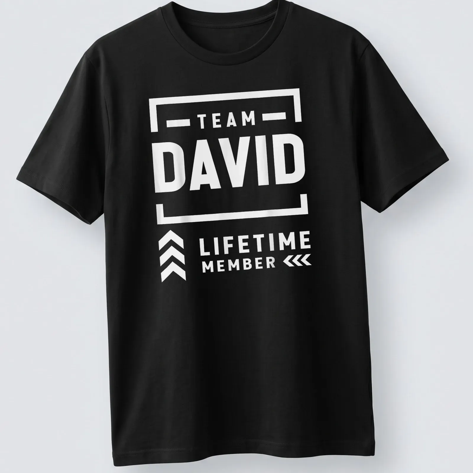 White bold typography saying 'Team David Lifetime Member' on a — printed on a unisex t-shirt
