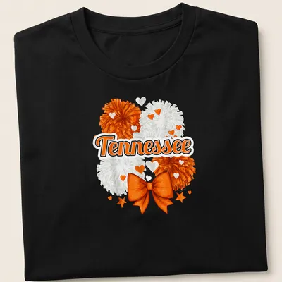 Illustration of an orange bow and pom-poms with Tennessee text