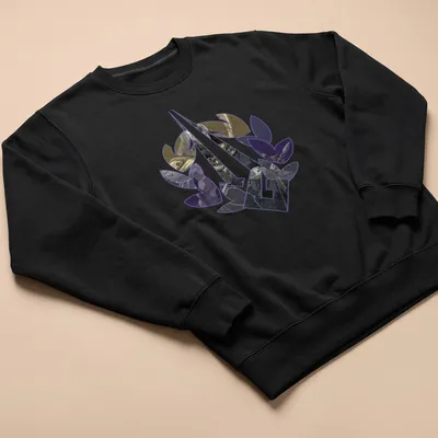 Fantasy art Tee featuring the Thanatos Laurel symbol in purple, black, beige, and gray. — printed on a unisex sweatshirt