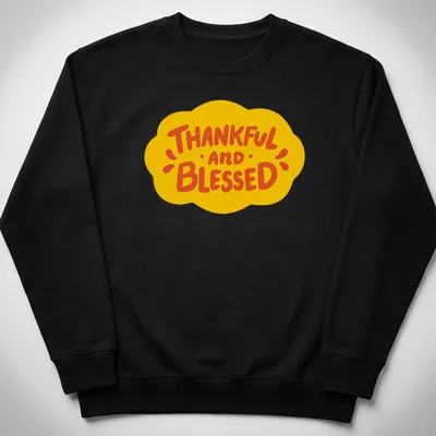 Playful cartoon design featuring a cloud and the words Thankful and Blessed — printed on a unisex sweatshirt