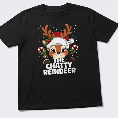 Kawaii cartoon reindeer with playful text for a festive Christmas tee