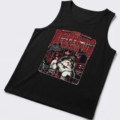 Vintage retro t-shirt featuring a playful cat and text about fun — printed on a tank top