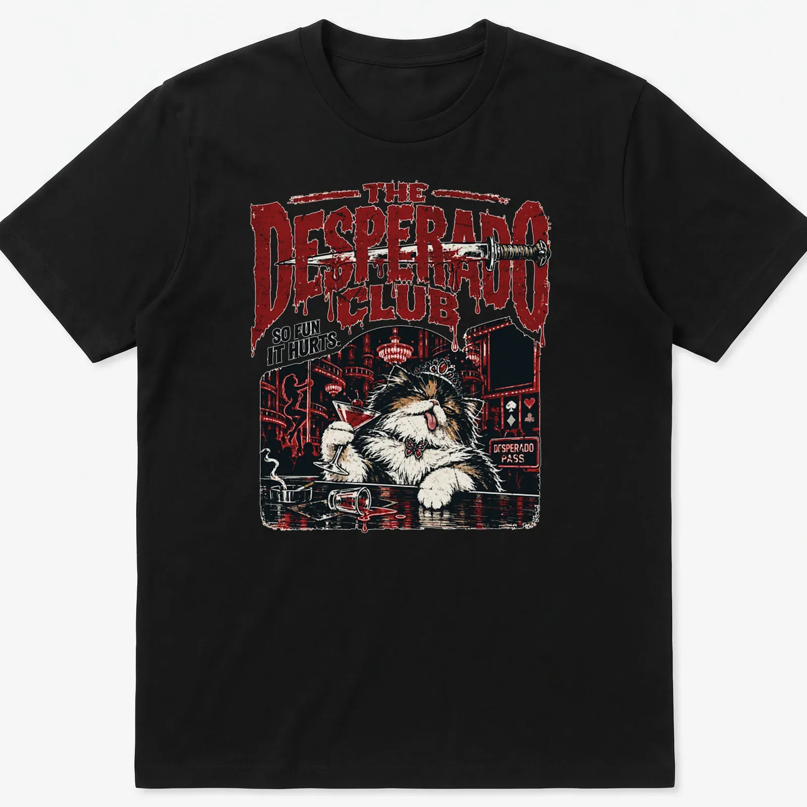 Vintage retro t-shirt featuring a playful cat and text about fun — printed on a unisex t-shirt