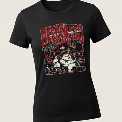 Vintage retro t-shirt featuring a playful cat and text about fun — printed on a women's shirt