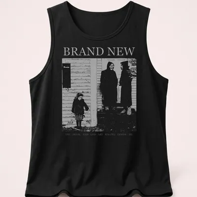 Dark artistic illustration of a girl with skeletons and text about inner turmoil — printed on a tank top